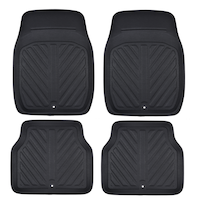 MotoMaster Faux Leather Car Floor Mats, Black, 4-pk Overhead_Flat