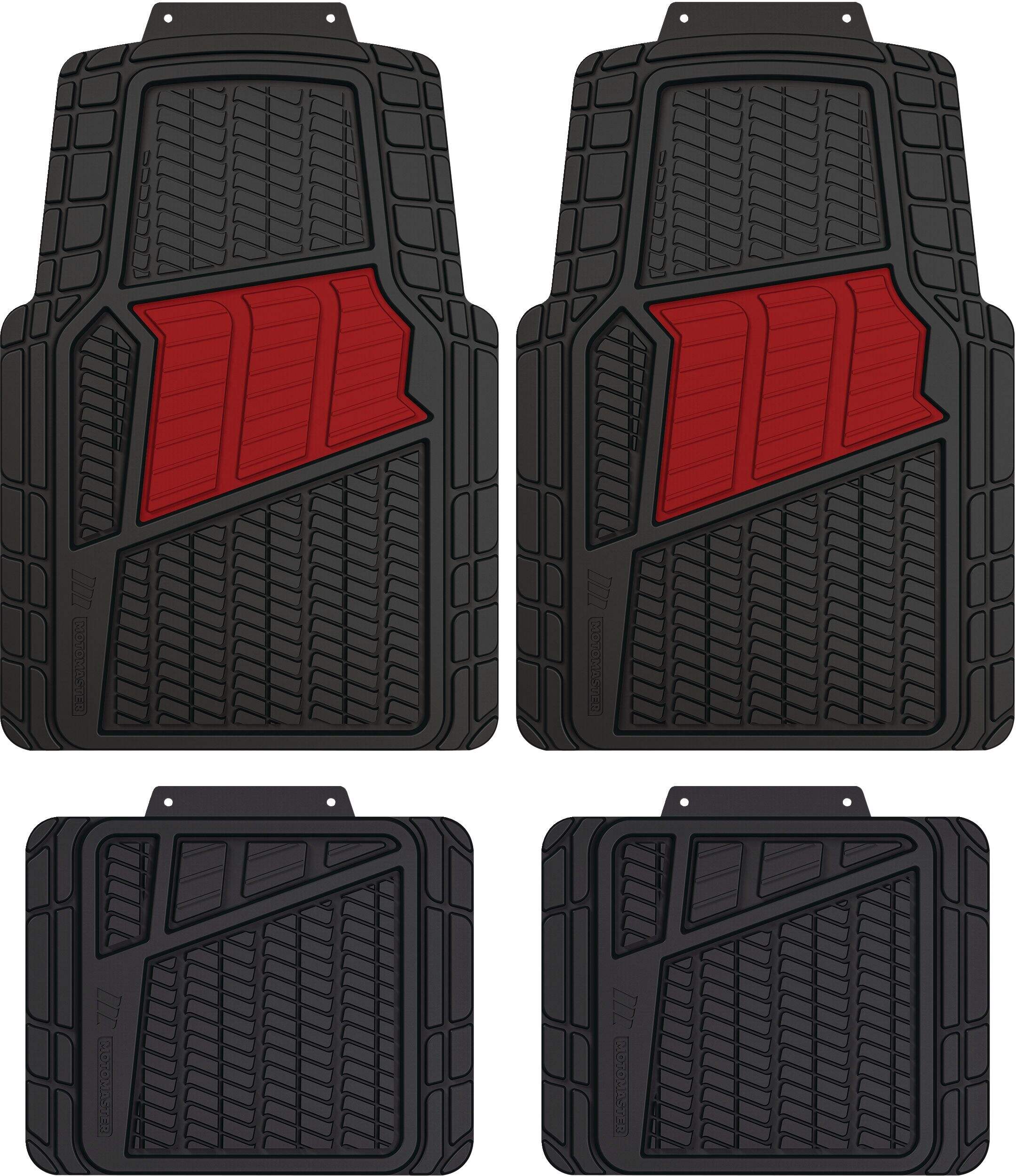 MotoMaster All-Season Car Floor Mats, Black and Red, 4-pk Overhead_Flat