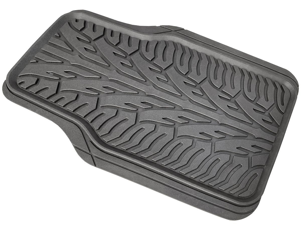 AutoTrends Tire Tread AllWeather Rubber Floor Mat, Black, 2pc