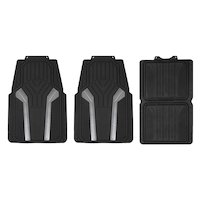 AutoTrends Silver Carbon Sport Floor Mat with Anti-Slip Backing, Black, 4-pc Overhead_Flat