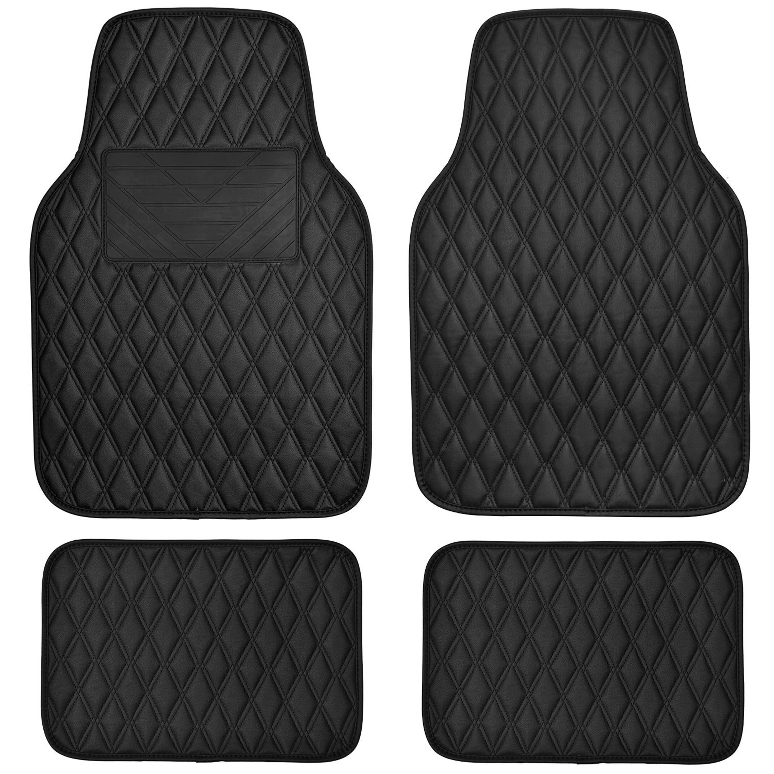 AutoTrends Quilted Faux Leather Car Floor Mats, 4-Pc Overhead_Flat