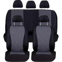 AutoTrends Low Back Stitch Seat Cover Set for Back Bench Seat, Black & Blue, 3-pk Front_Flat