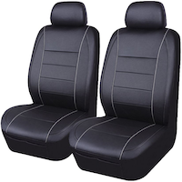 AutoTrends Low Back Synthetic Leather PVC Seat Cover, Black, 2-pk Front_Angled_Left