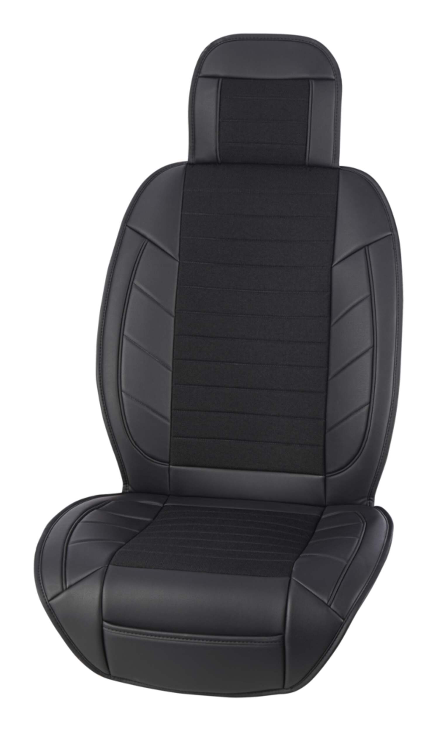 AutoTrends Luxury Linen & Faux Leather Seat Cushion with Pocket, Black Front_Angled_Left