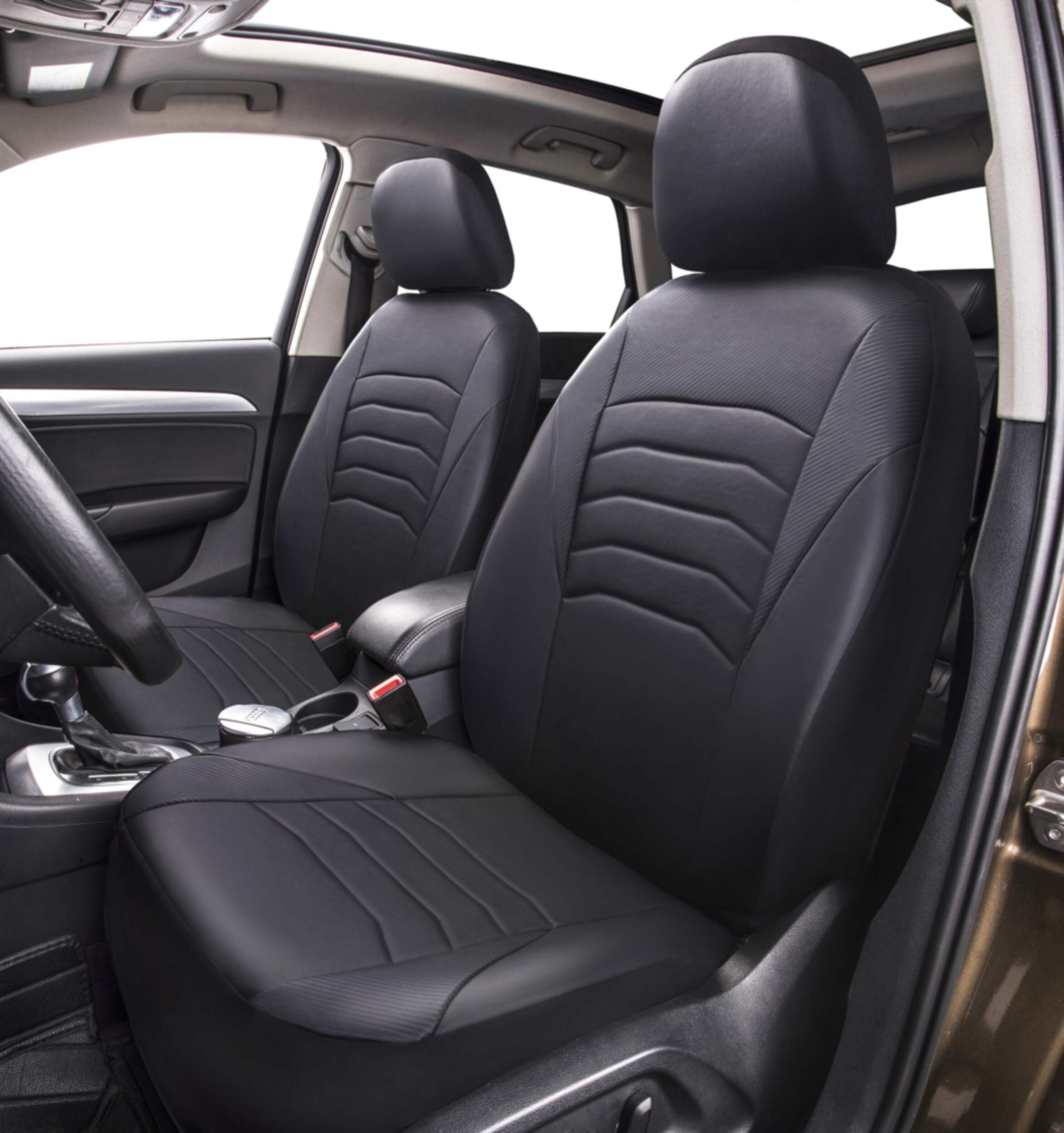 AutoTrends Carbon Fibre Seat Covers, Black, 2-pk Front_Angled_Left
