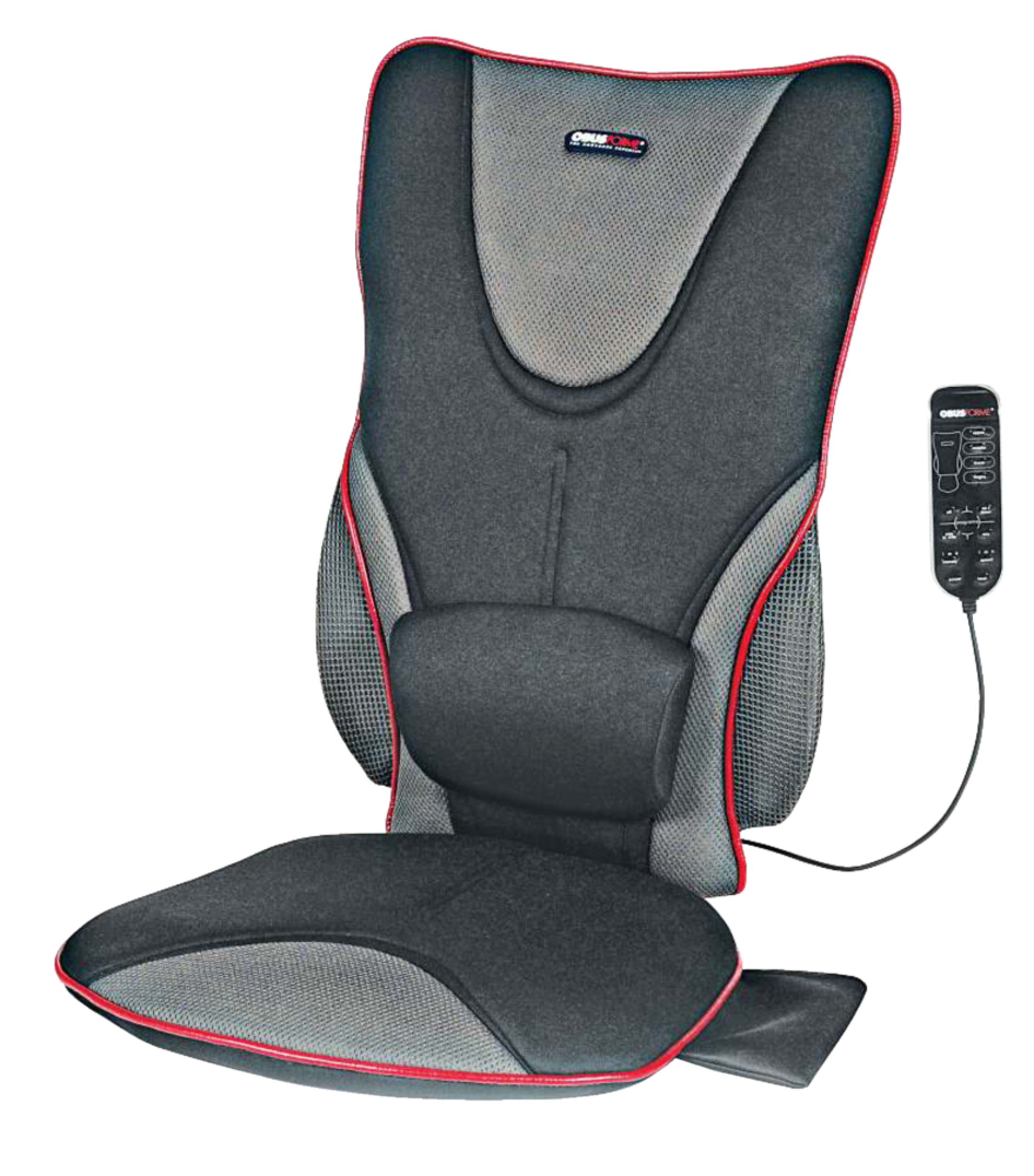 ObusForme© Back Support Massage Full Back & Seat Heated Cushion with Lumbar Support Front_Angled_Left