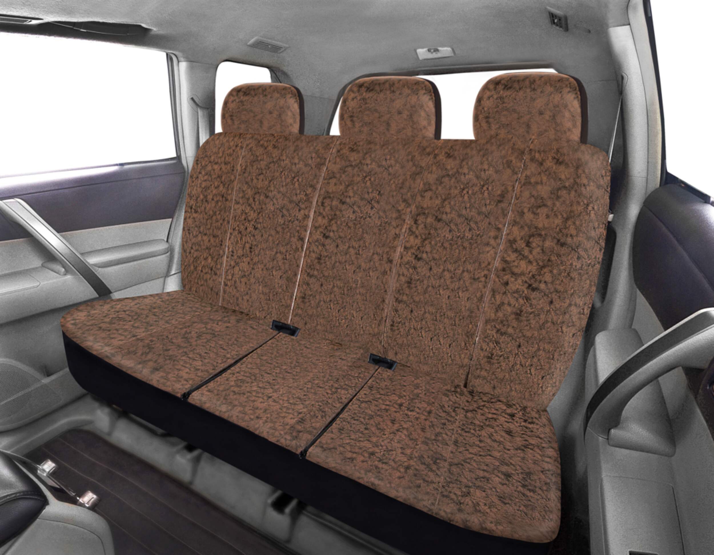 AutoTrends Leatherette Faux Leather Truck Bench Seat Cover, Brown Front_Angled_Left
