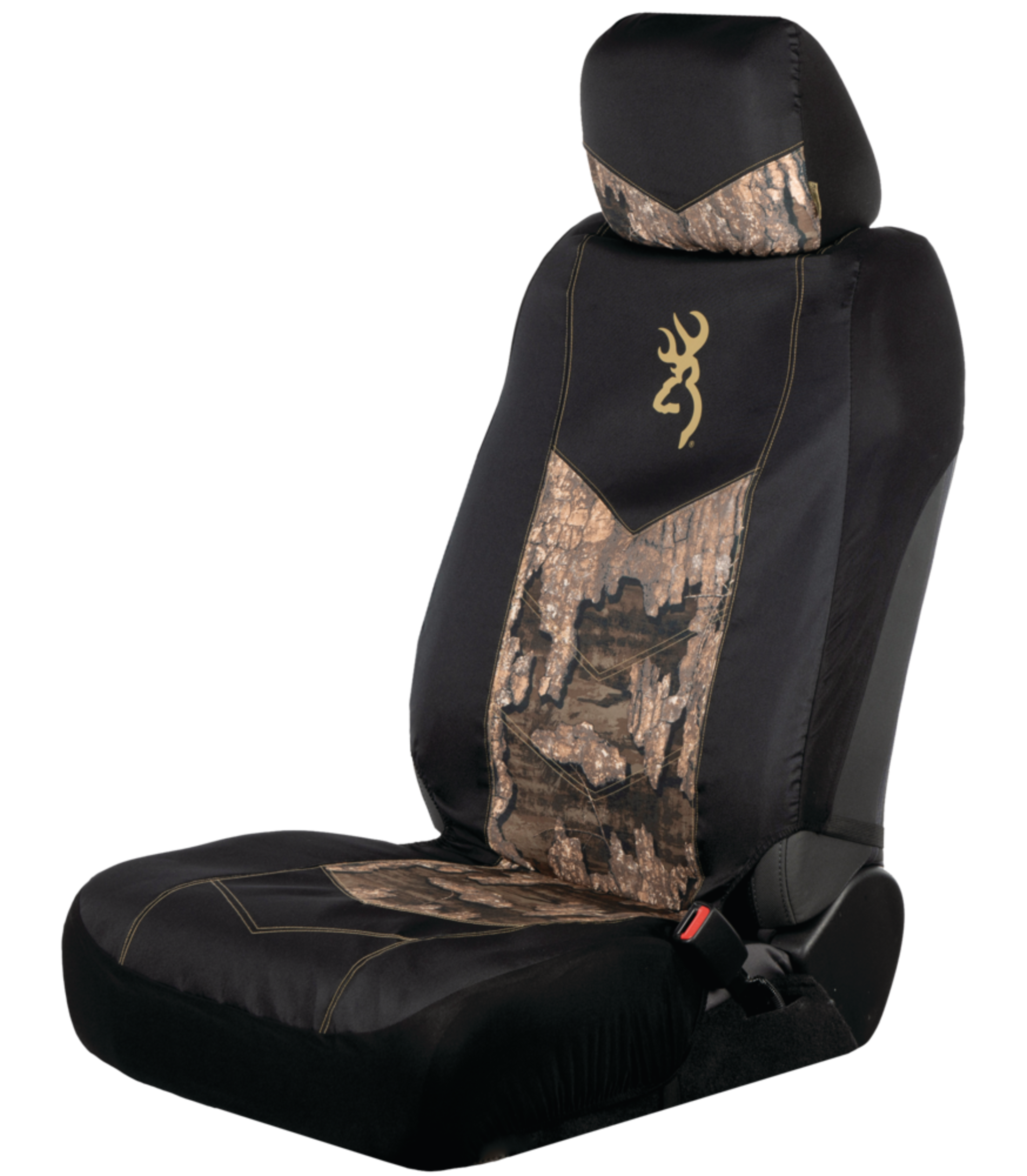 Browning Buckmark Branding Low Back Realtree Camo Seat Cover, Black & Camo Front_Angled_Left