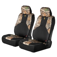 Browning Buckmark Branding Realtree Camo Seat Cover, Black & Camo, 2-pk Front_Three_Fourths_Angled_Left