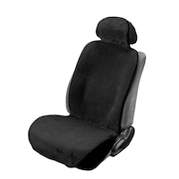 Type S Puff Faux Fur Slip On Textured Seat Cover, Black Front_Three_Fourths_Angled_Left
