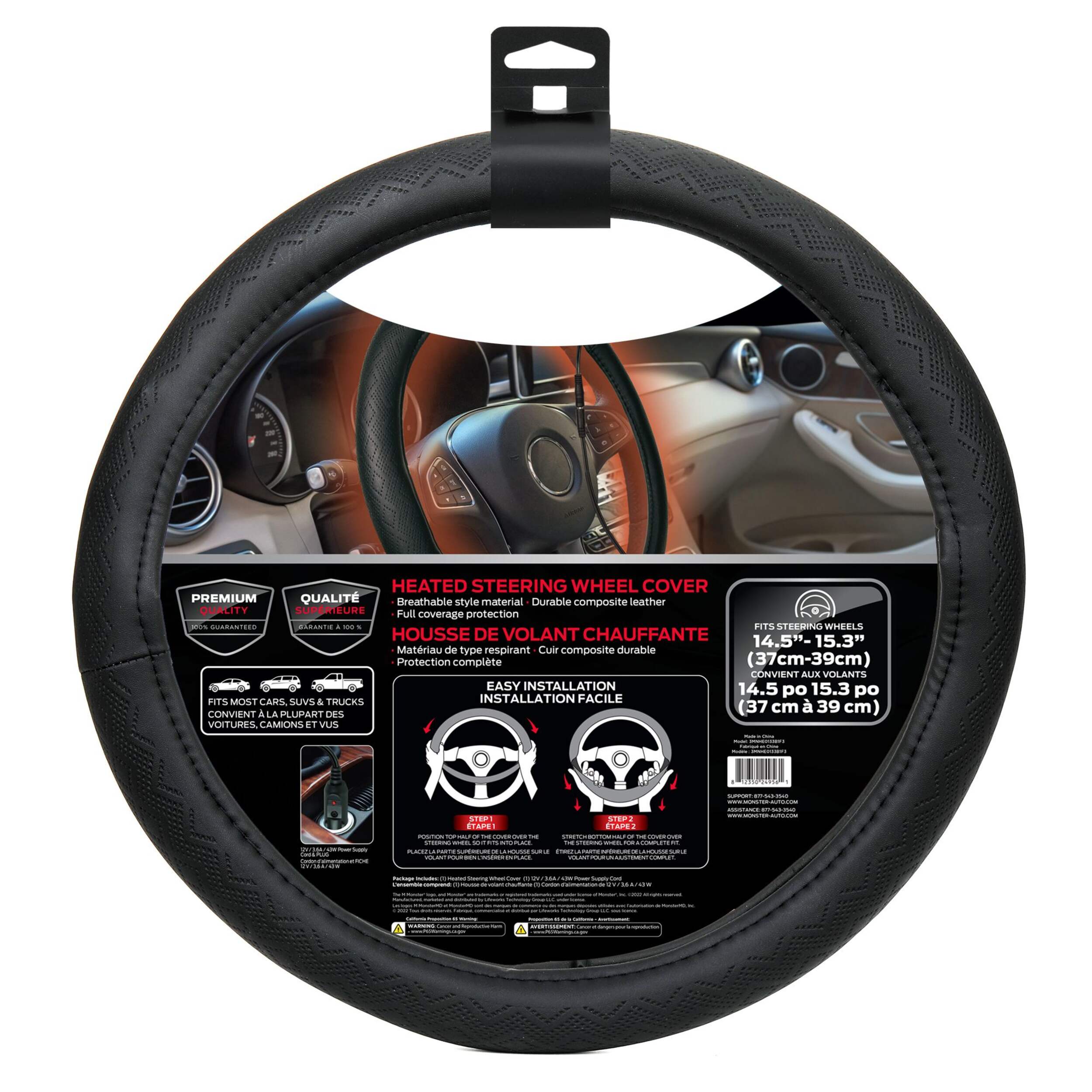 Monster Heated Steering Wheel Cover, Black Canadian Tire