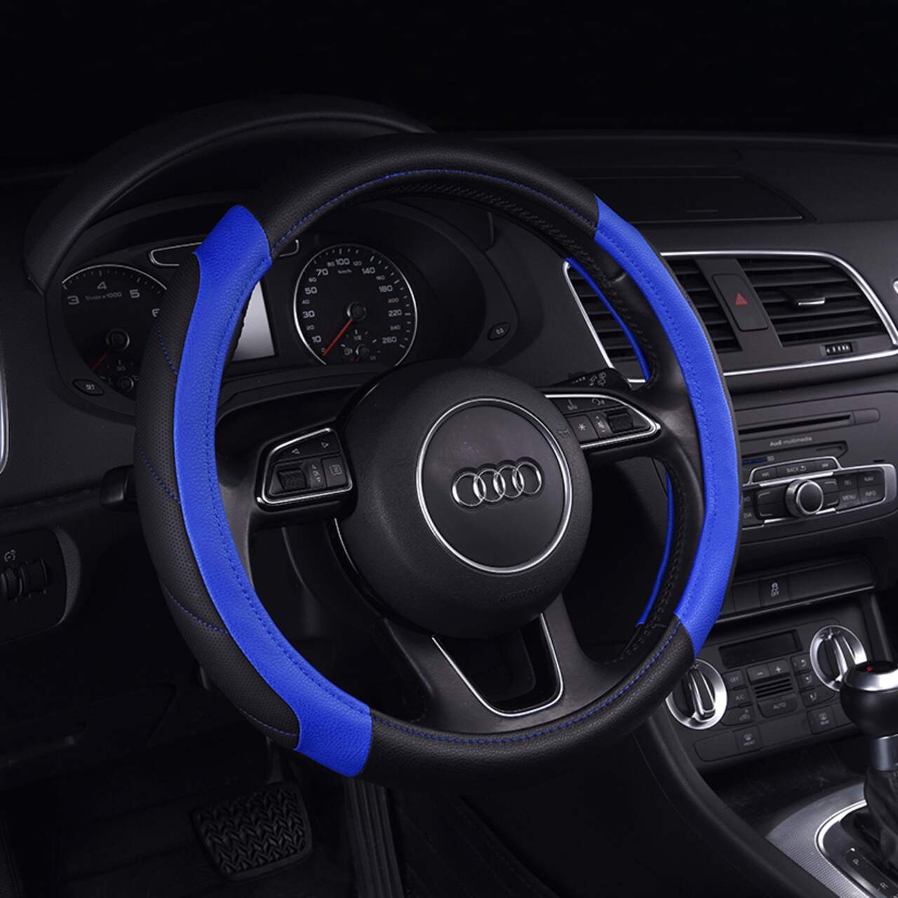 AutoTrends Glovebox Sport Faux Leather Steering Wheel Cover, Blue