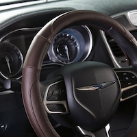 Glovebox Leather Steering Wheel Cover, Brown CloseUp
