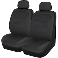 AutoTrends Velour Stripe Seat Cover, Black, 2-pk Front_Three_Fourths_Angled_Left