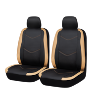 AutoTrends 2-Tone Faux Leather Seat Cover, Tan & Black Front_Three_Fourths_Angled_Left