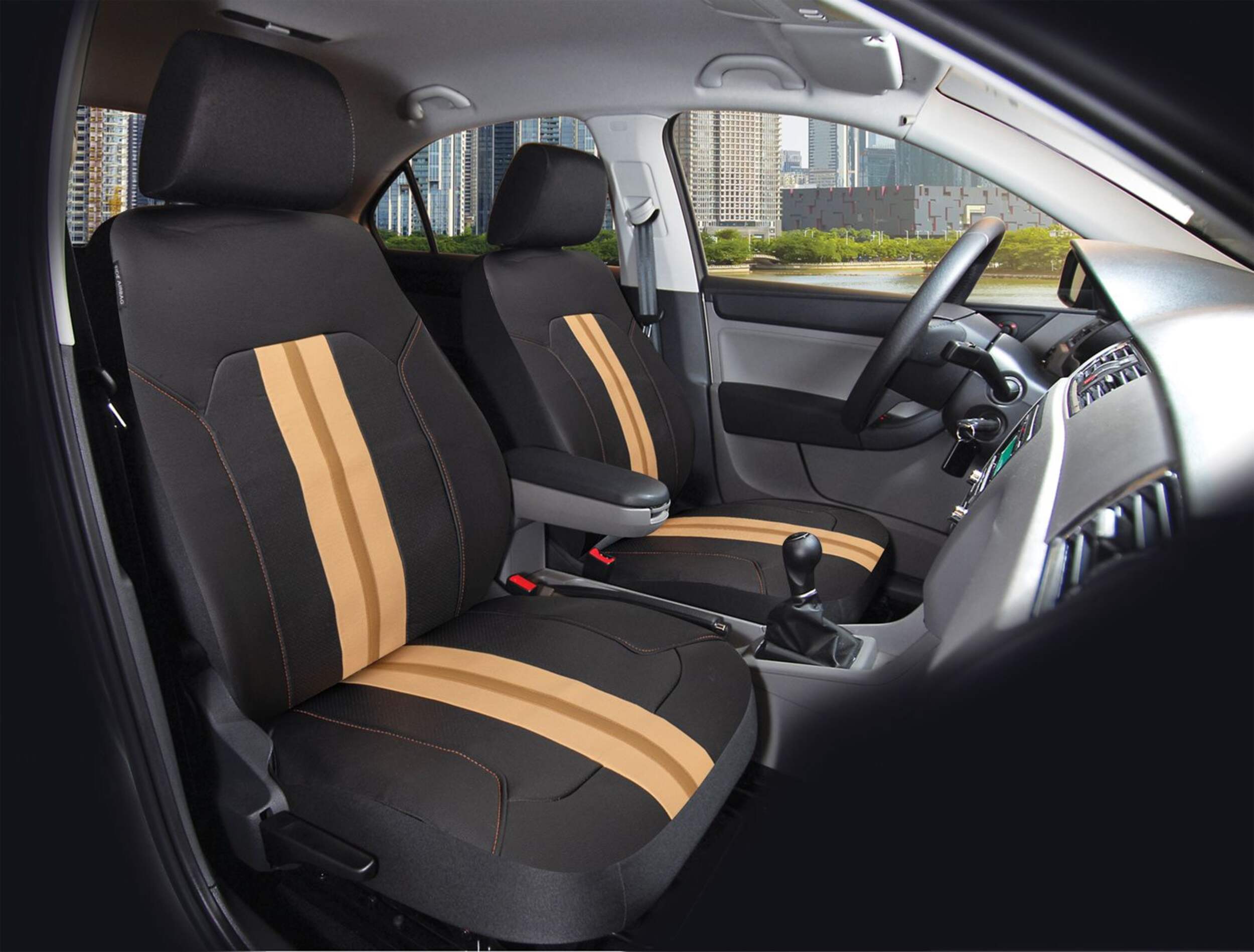 Upshift Faux Leather Seat Cover, Bold Stripe, 2-pk Front_Angled_Right