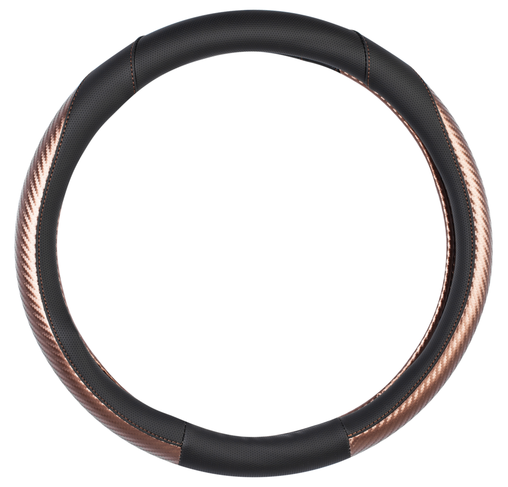 AutoTrends Faux Leather Copper Carbon Steering Wheel Cover, Black