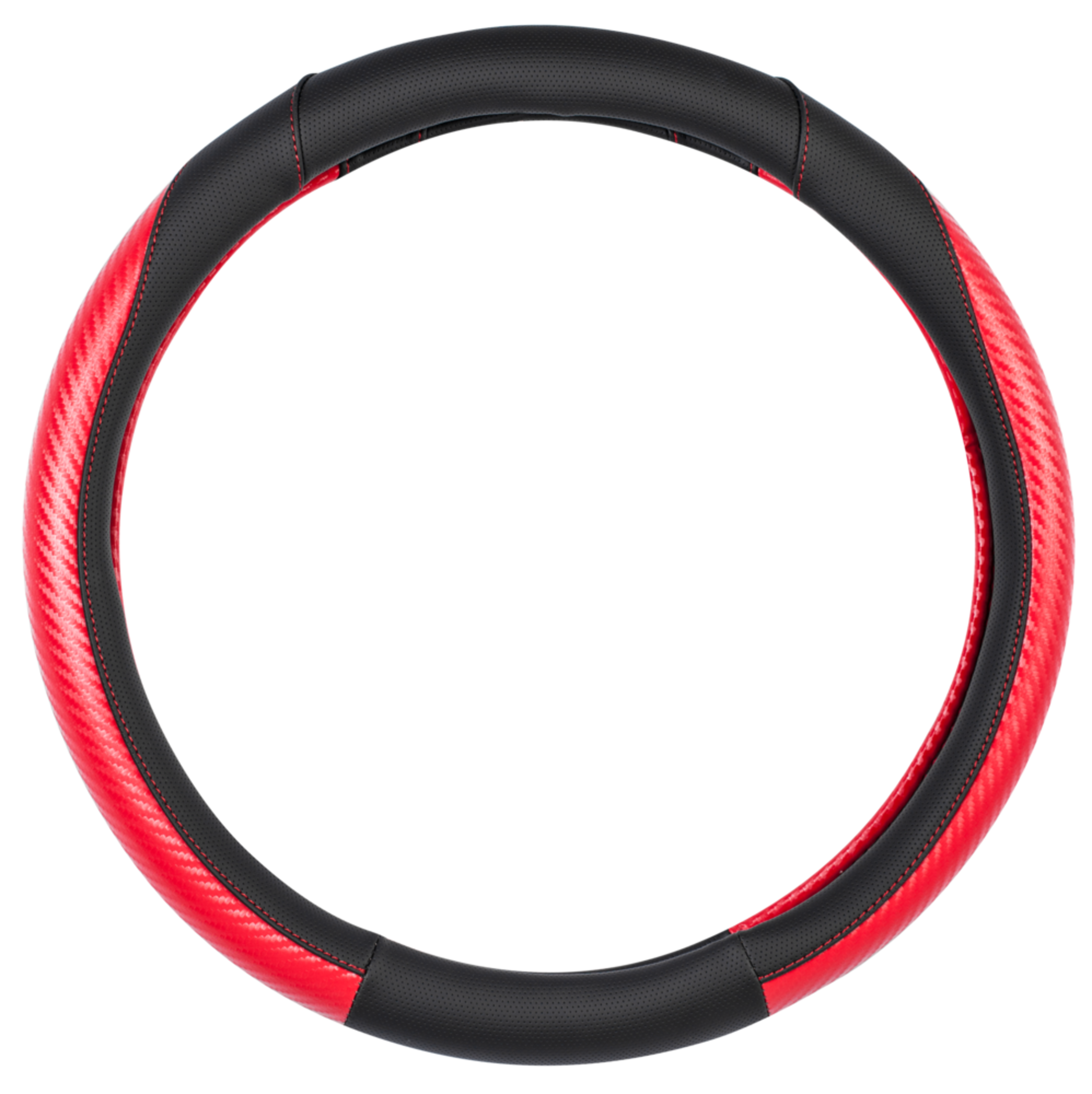 Gaine de volant en fibre de carbone AutoTrends, similicuir, rouge et noir Front_Flat