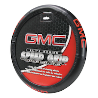 GMC Elite Vinyl Steering Wheel Cover, Black/Red Front_Angled_Left