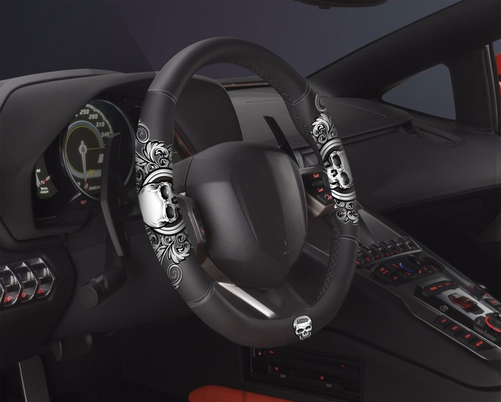 Lethal Threat Leather Skull Steering Wheel Cover, Black Canadian Tire