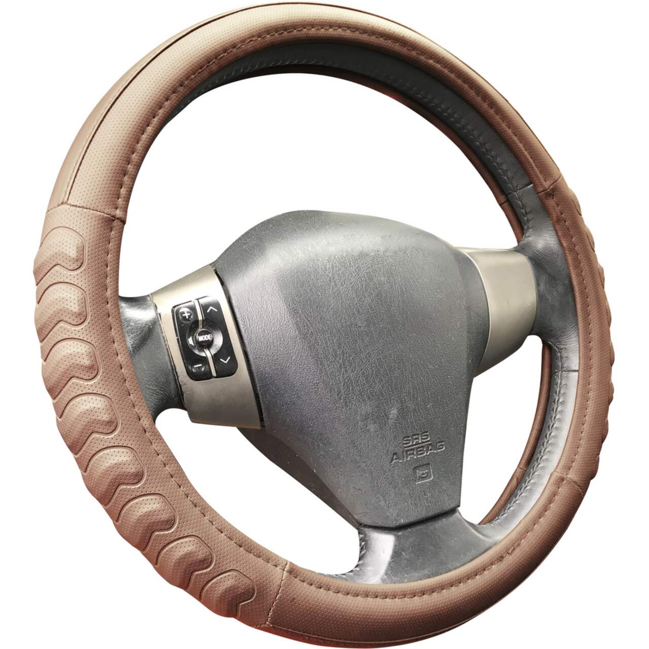 AutoTrends Chevron Comfort Grip Faux Leather Steering Wheel Cover, Tan