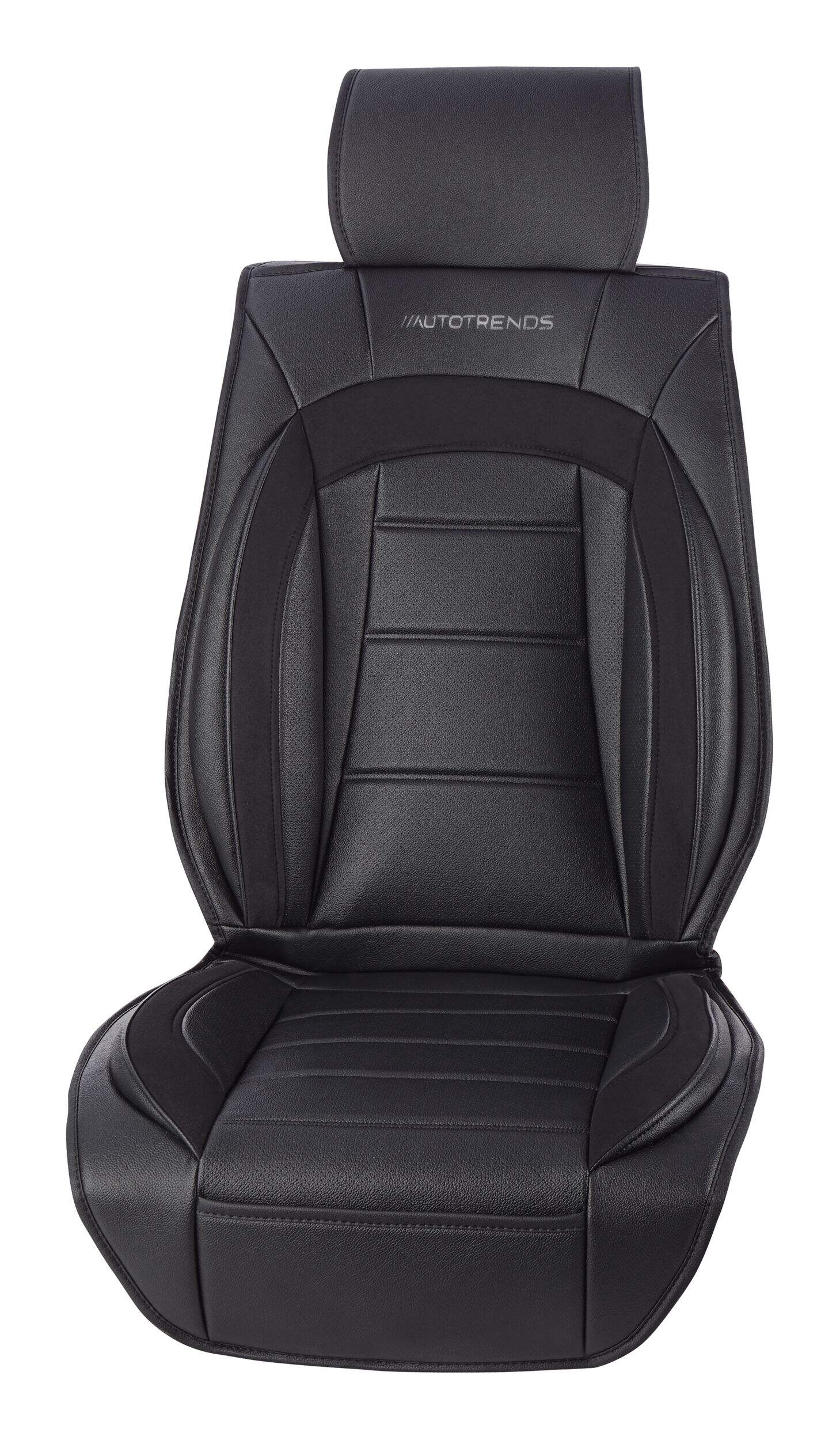 AutoTrends Luxury Padded Faux Leather Seat Cushion, Black Front_Angled_Left