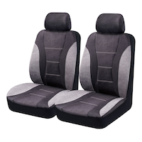 AutoTrends Low Back Heavy Duty Seat Cover, Black & Grey, 2-pk Front_Three_Fourths_Angled_Left