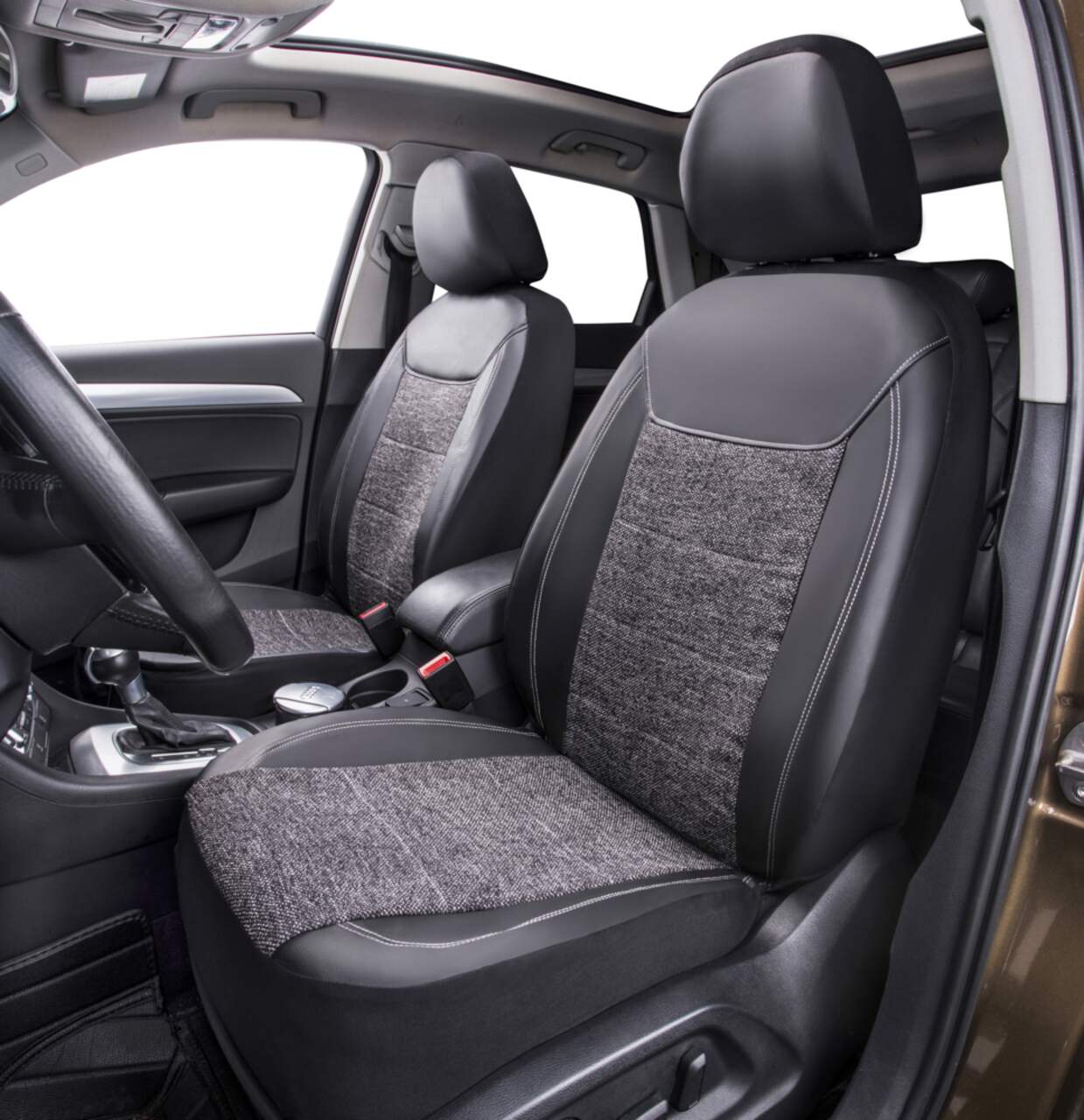 AutoTrends Leatherette Faux Leather & Low Back Jacquard Seat Cover