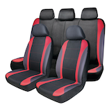 Housses de banquette arrière AutoTrends Carbon, fibre de carbone, noir et rouge, paq. 3 Front_Three_Fourths_Angled_Left