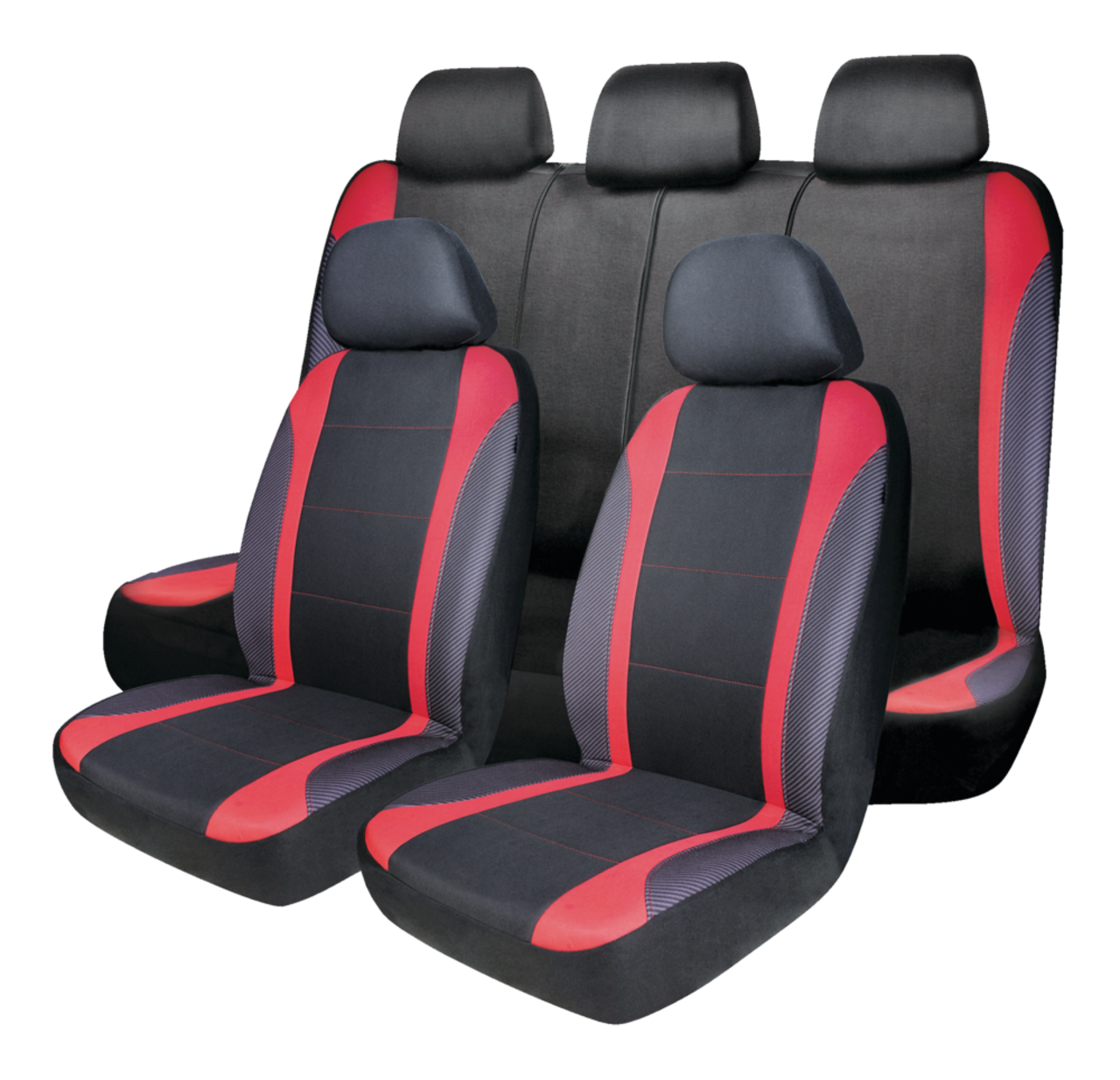 AutoTrends Carbon Fibre Seat Cover Set for Back Bench Seat, Black & Red,  3-pk
