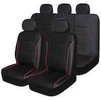 AutoTrends Black with Red Piping Sport Seat Cover Set for Back Bench Seat, 3-pk Front_Three_Fourths_Angled_Left