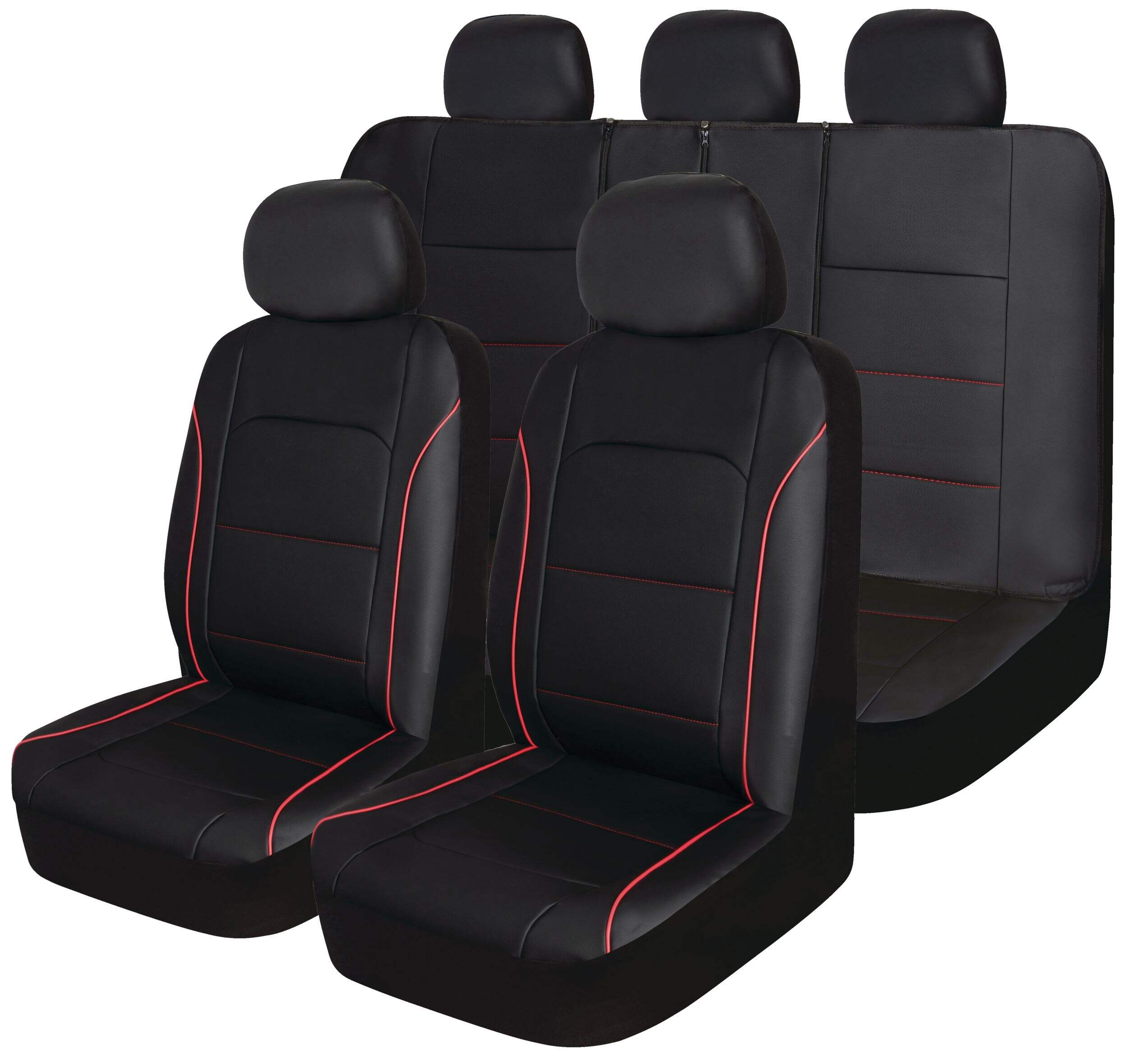 AutoTrends Black with Red Piping Sport Seat Cover Set for Back Bench Seat, 3-pk Front_Three_Fourths_Angled_Left