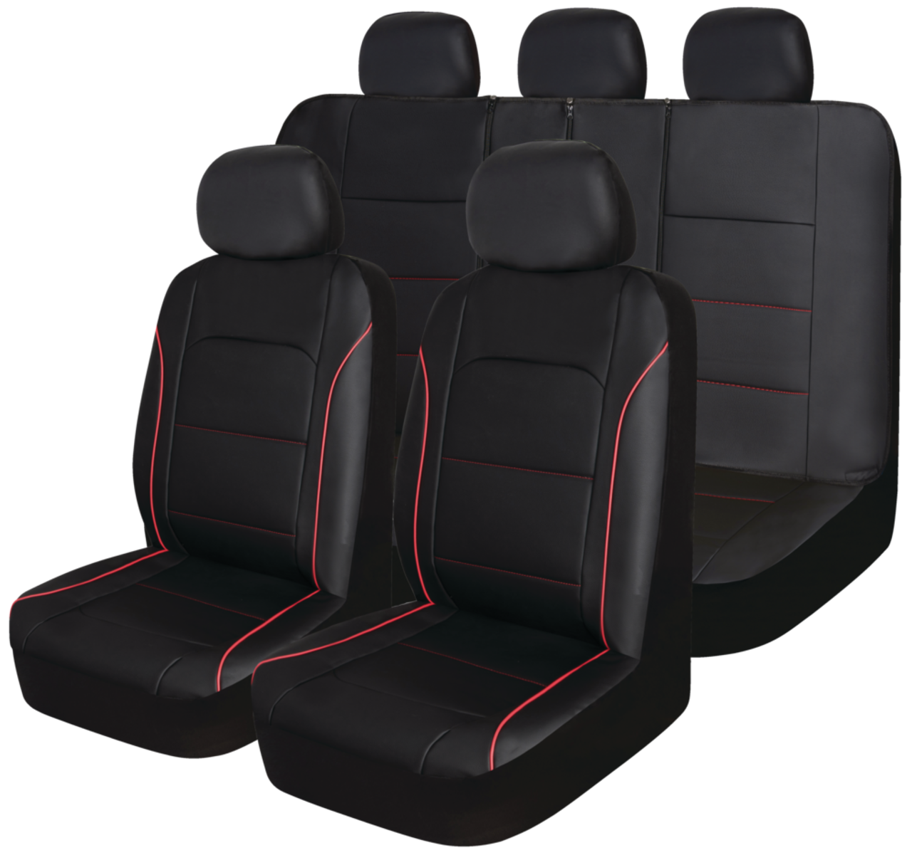 Housses de siège sport AutoTrends, passepoil rouge, banquette arrière,  noir, paq. 3