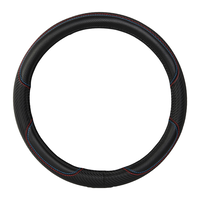 AutoTrends Faux Leather Sporty Red & Blue Embroidered Steering Wheel Cover, Black