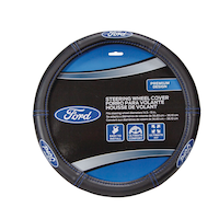 Ford Deluxe Vinyl Steering Wheel Cover, Black/Blue Front_Flat