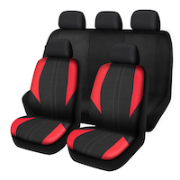 AutoTrends Black & Red Sports Car Seat Cover Kit for Back Bench Seat, 3-pk Front_Three_Fourths_Angled_Left