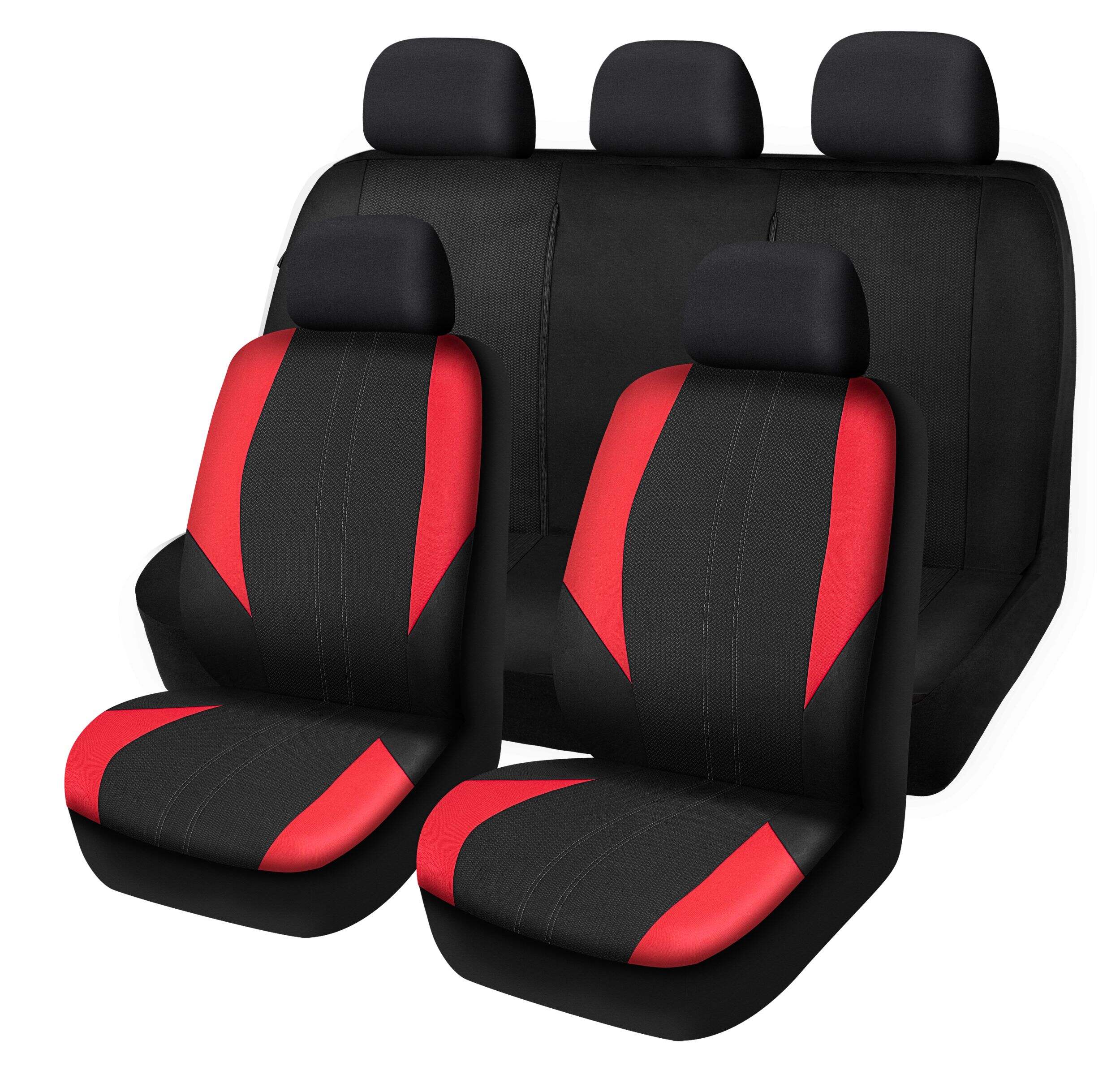 AutoTrends Black & Red Sports Car Seat Cover Kit for Back Bench Seat, 3-pk Front_Three_Fourths_Angled_Left