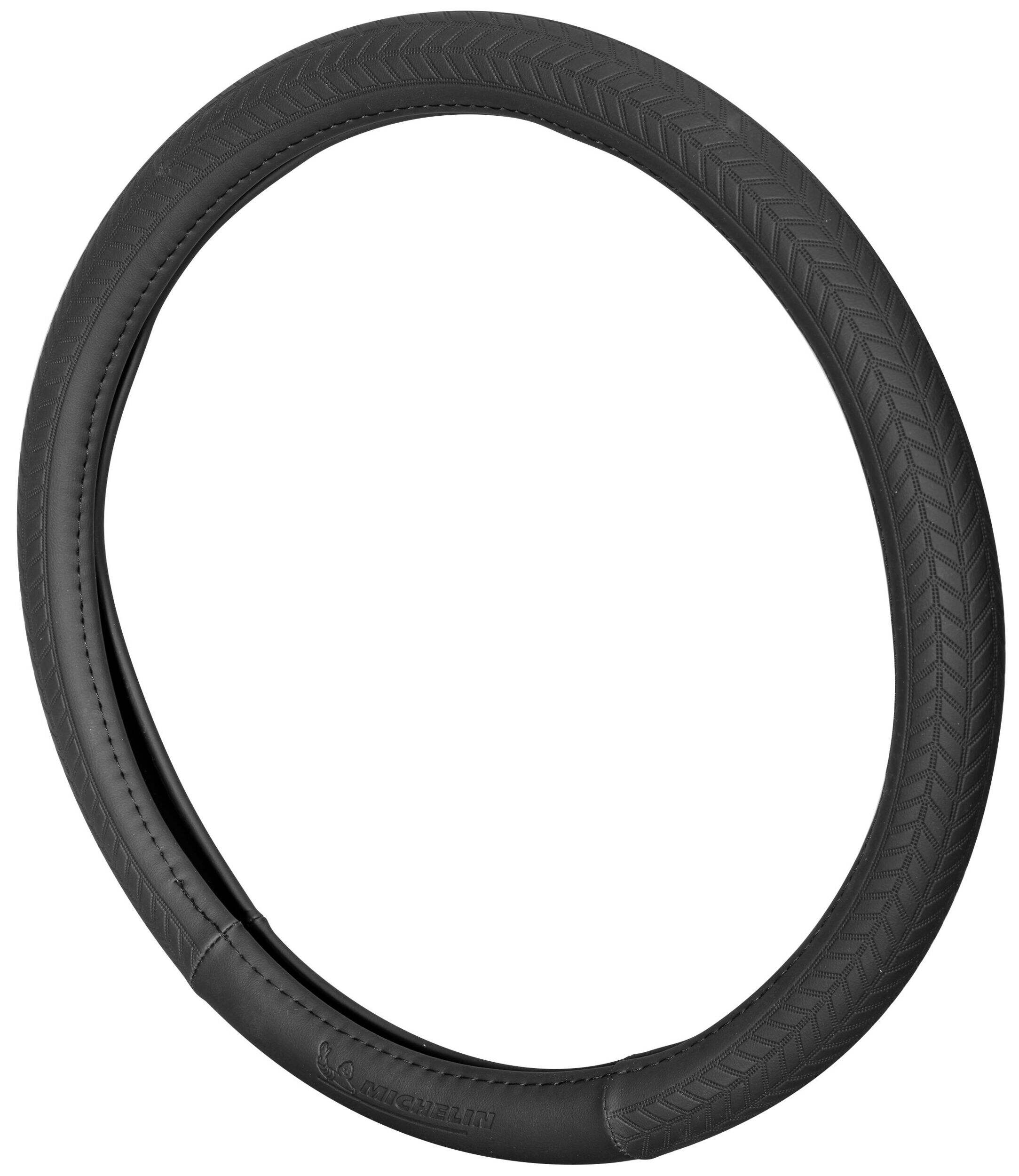 Michelin Track Faux Leather Steering Wheel Cover, Black Front_Angled_Left