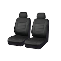 AutoTrends Embossed Premium Stripe Seat Cover, Leather, Black, 2-pk Front_Three_Fourths_Angled_Left