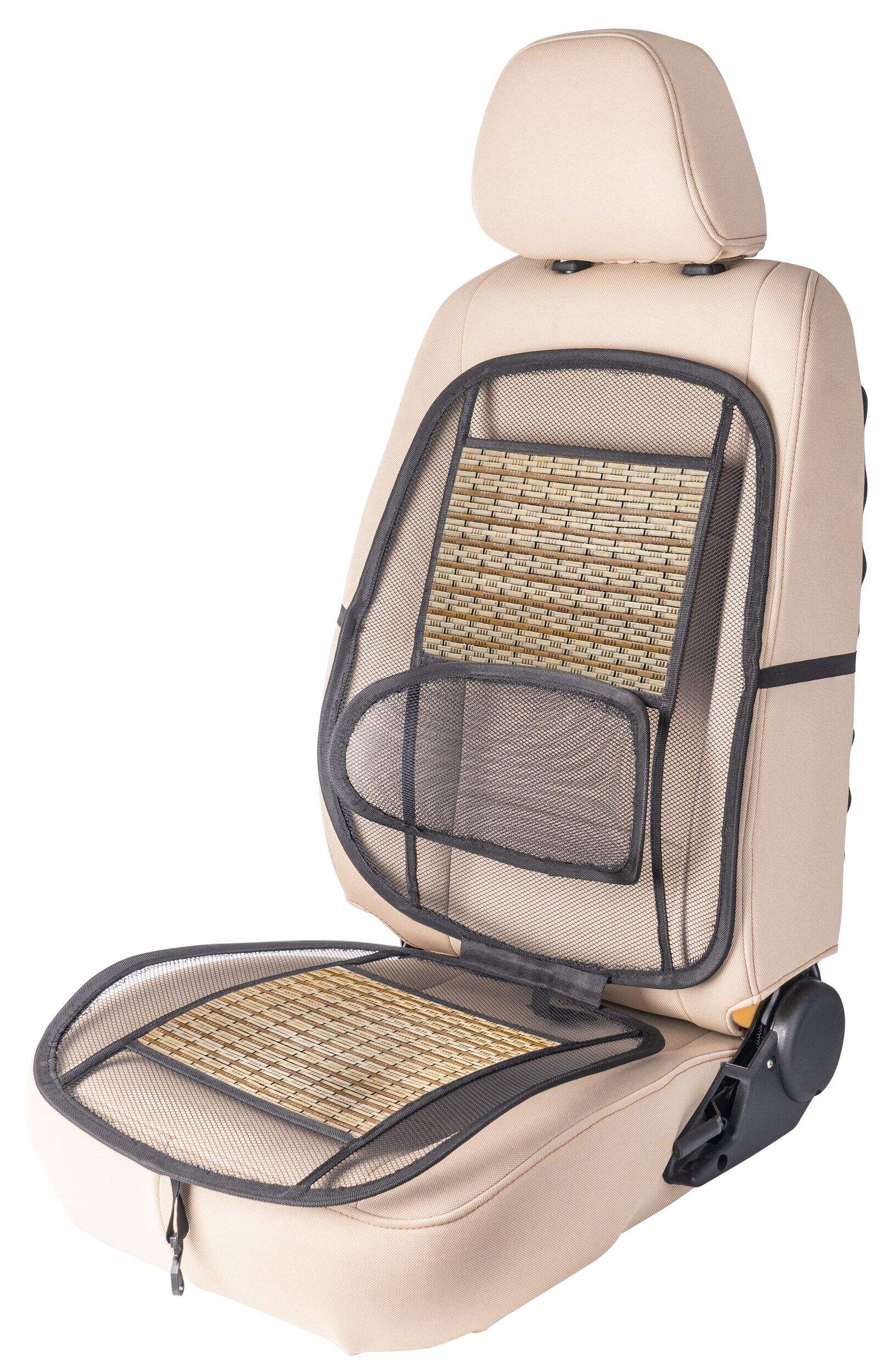 AutoTrends Bamboo Cooling Full Seat Cushion with Lumbar Support, Black Front_Three_Fourths_Angled_Left