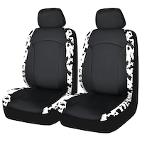 AutoTrends Faux Leather Cow Print Seat Covers, 2-Pk Front_Three_Fourths_Angled_Left