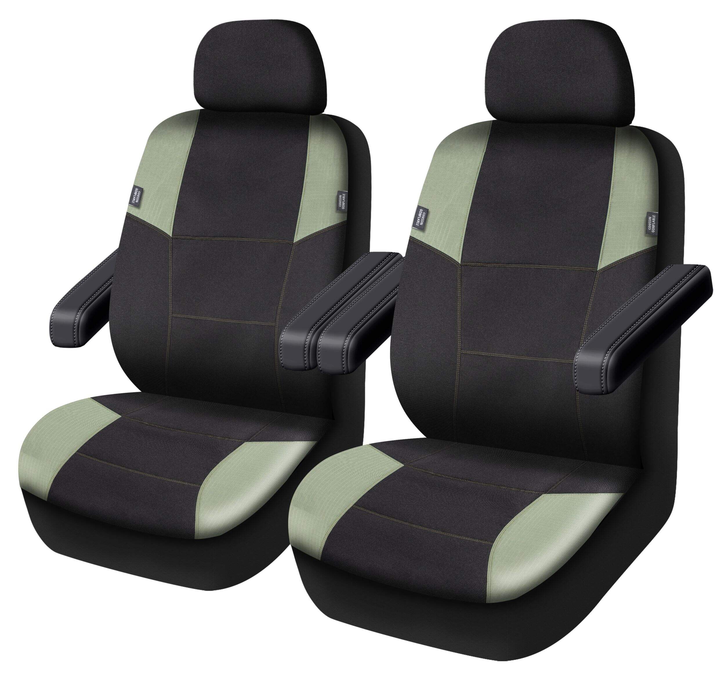 AutoTrends Oxford Fabric Rugged Green Ripstop Seat Covers, 2-Pk Front_Three_Fourths_Angled_Left
