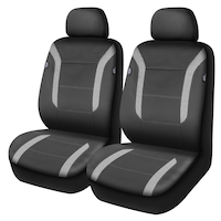 AutoTrends Black/White Carbon Seat Covers, 2-Pk Front_Three_Fourths_Angled_Left