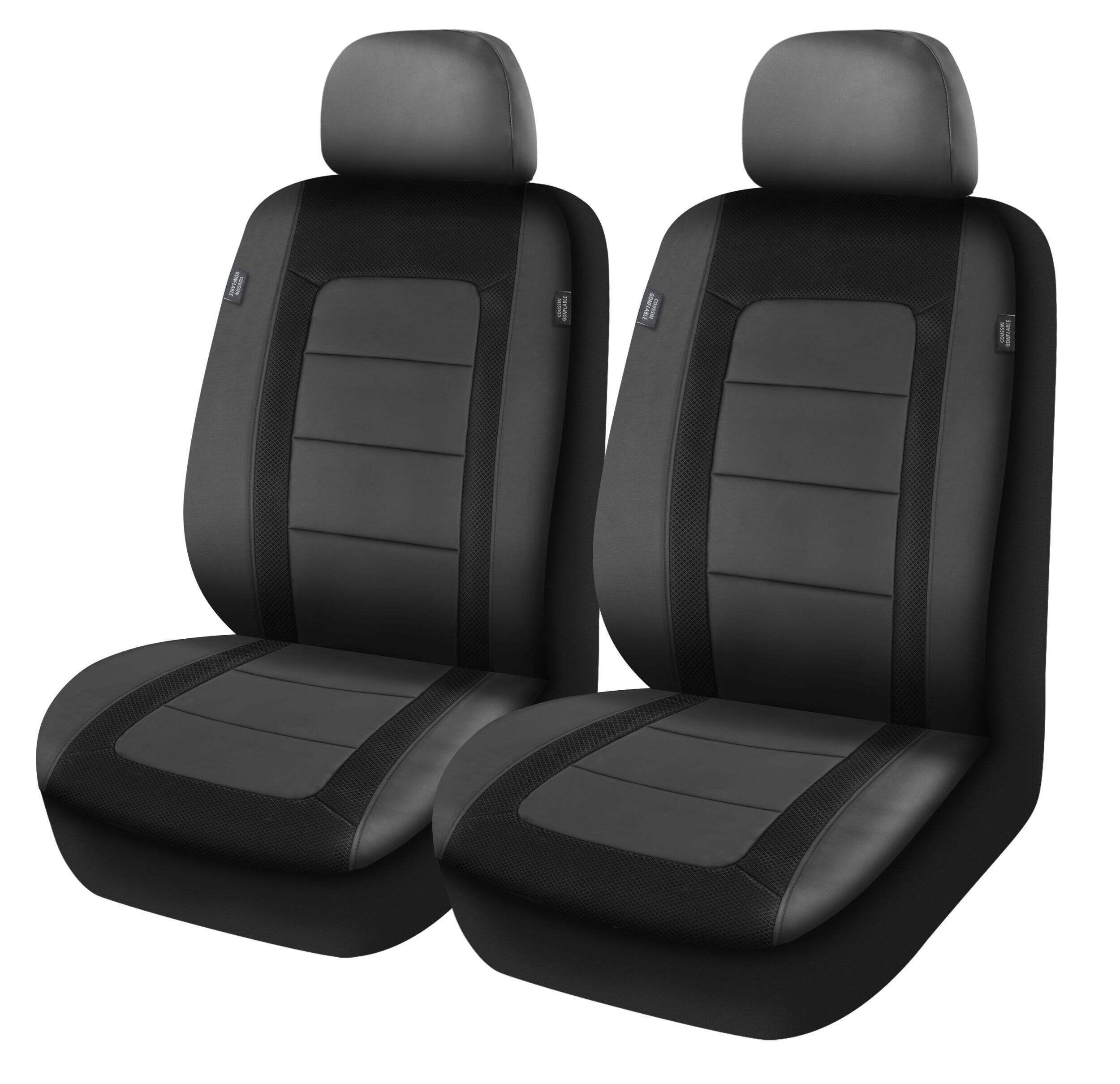AutoTrends Premium Embossed Faux Leather Car Seat Cover, Black, 2-Pk Front_Three_Fourths_Angled_Left