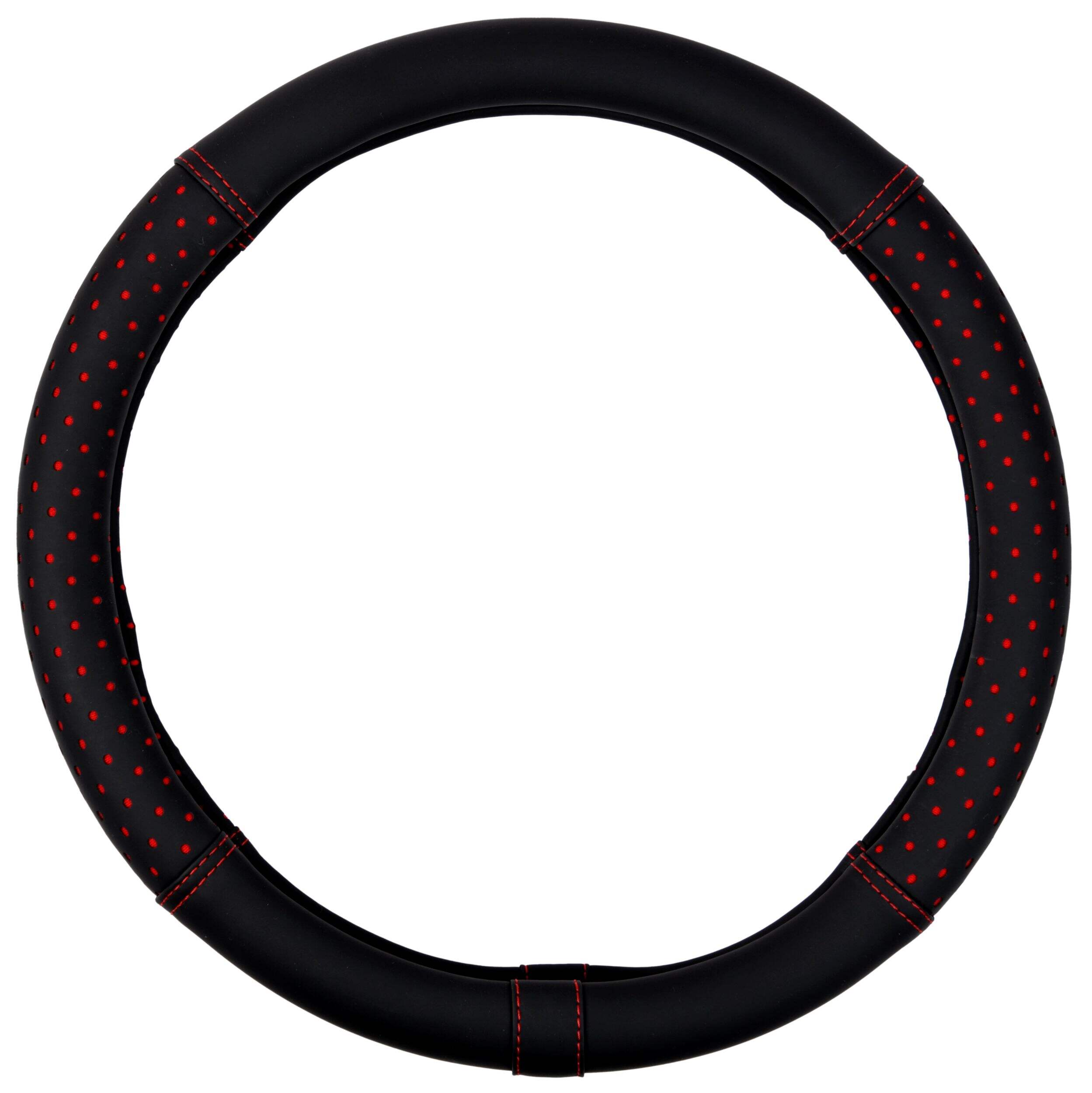 AutoTrends Perforated Sport Steering Wheel Cover, Red Front_Flat