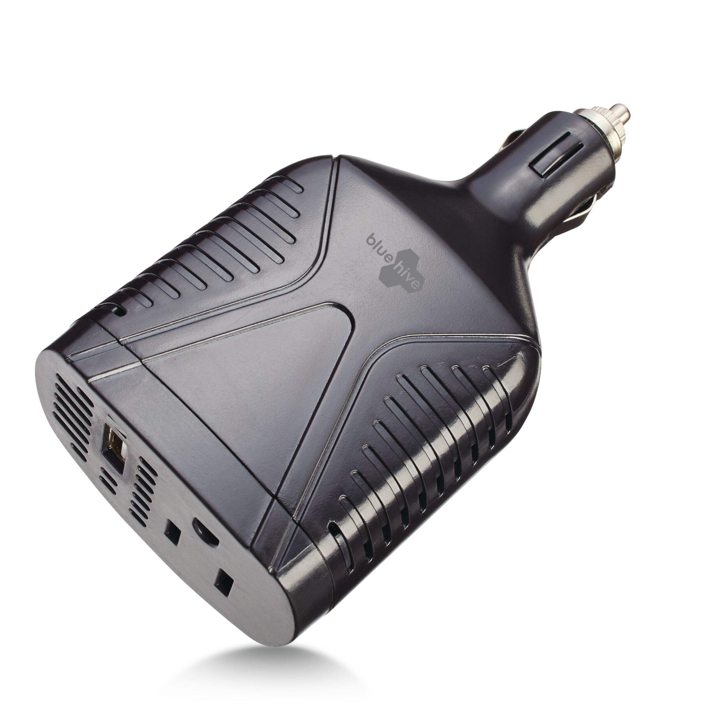 Bluehive 75W Car Power Inverter with USB Port Front_Three_Fourths_Angled_Left