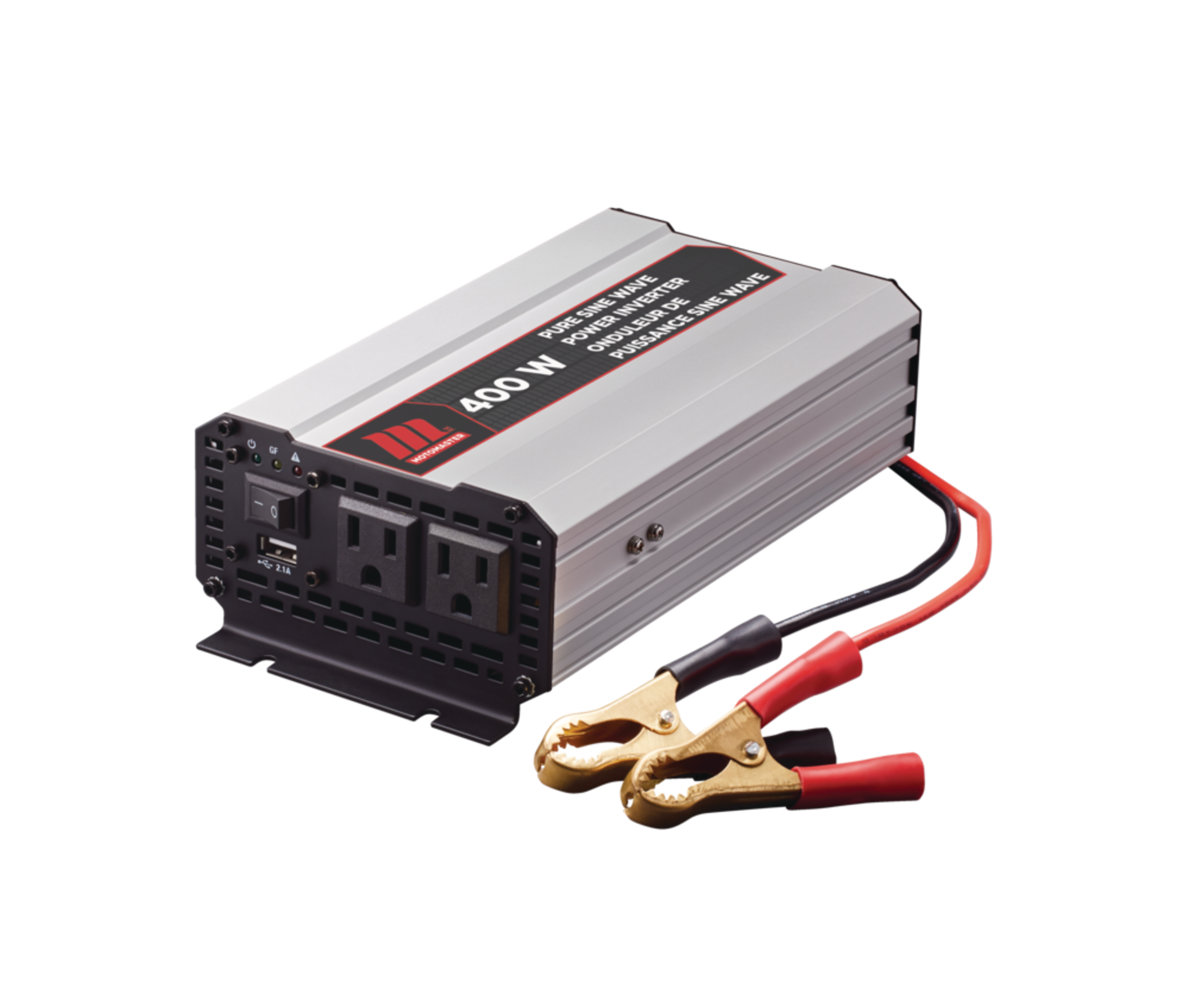 MotoMaster Eliminator 400W Power Inverter with USB Port, Power-On Indicator Front_Three_Fourths_Angled_Right