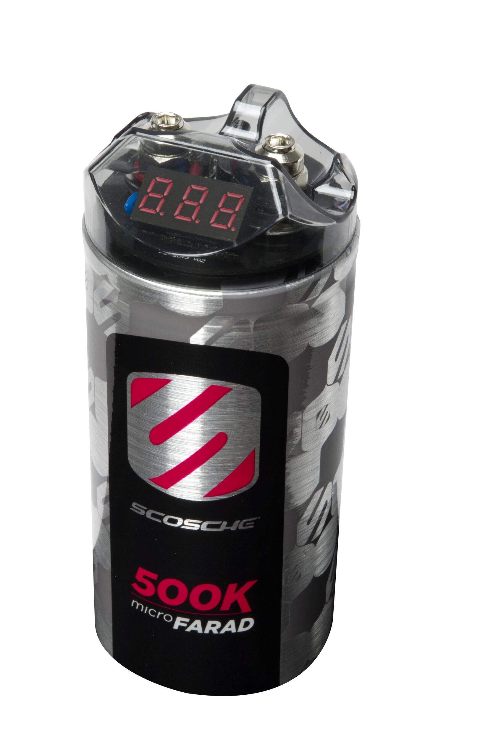 E2 Scosche Farad Digital 20 V Capacitor, LCD Display, Polycarbonate Cover Front_Three_Fourths_Angled_Left