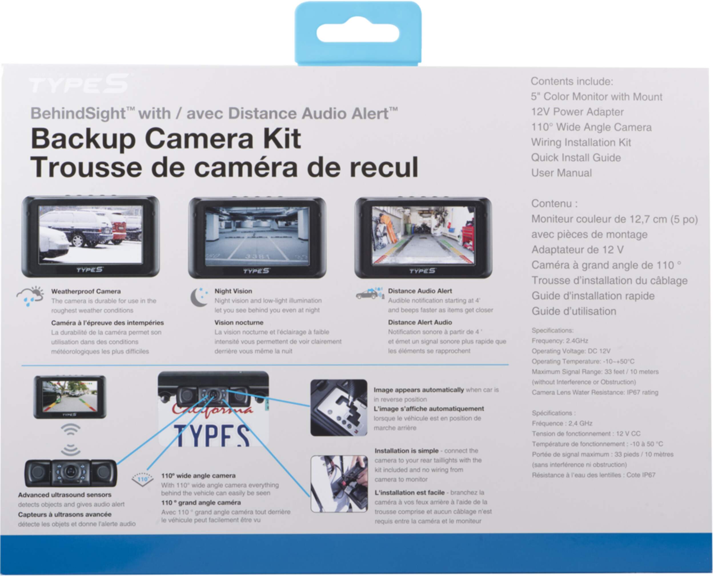 Type S Backup Camera with 5in Monitor, Distance Audio Alert Canadian Tire