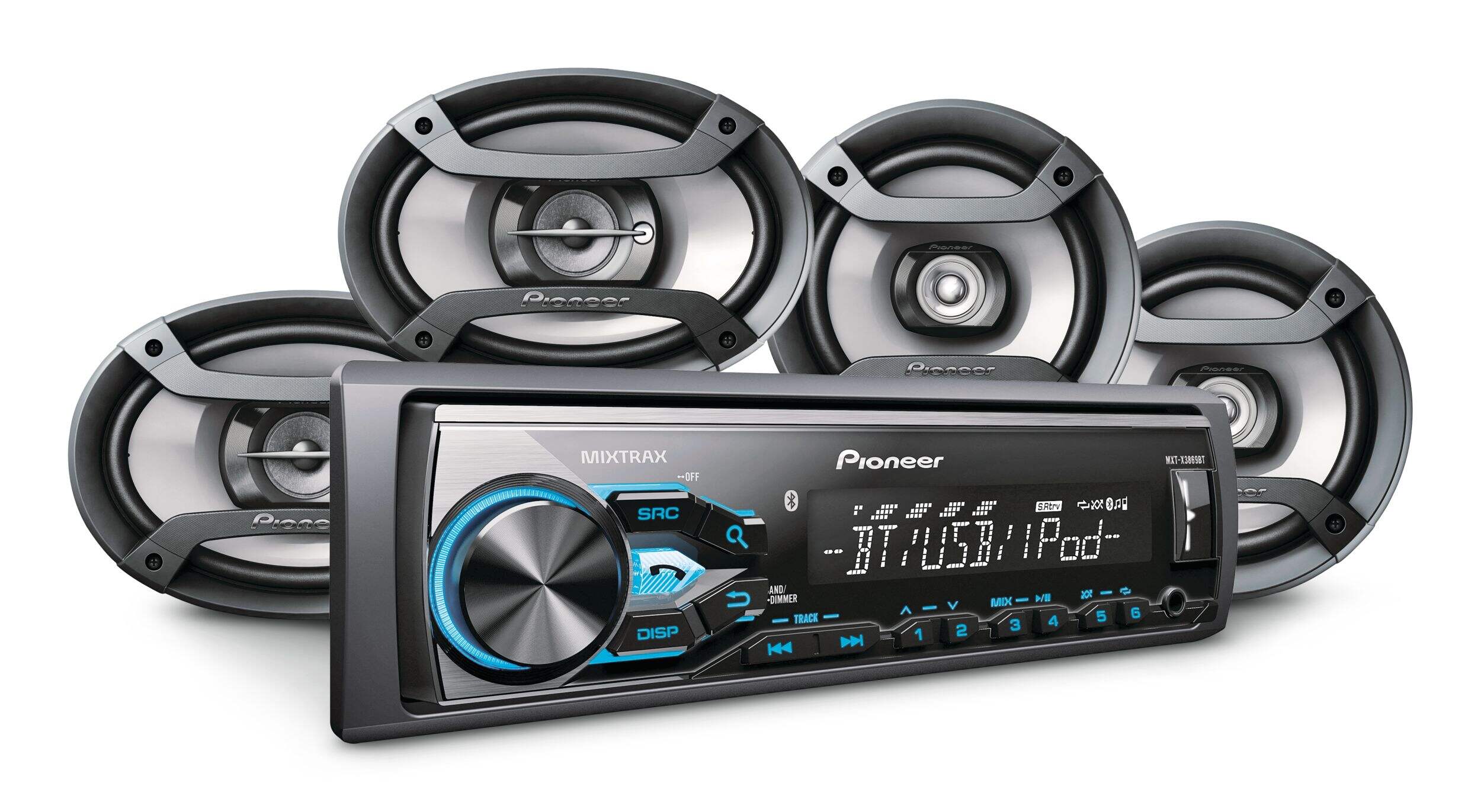 Pioneer Bluetooth Car Stereo Receiver with Pair of 6.5-in & Pair of 6x9-in Speakers Front_Angled_Right